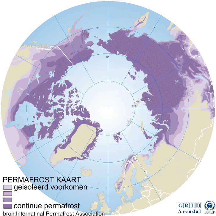 kaart voorkomen van permafrost